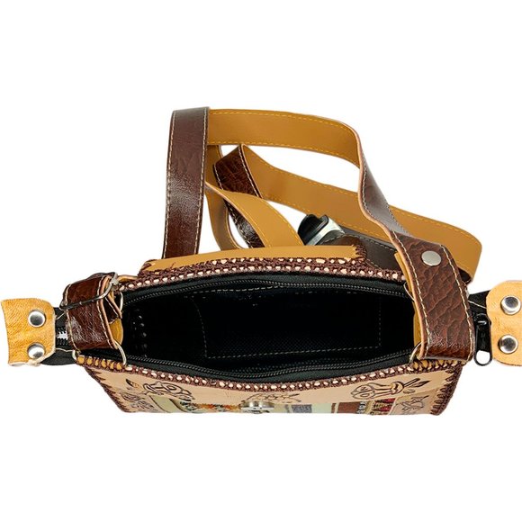 NEW PERU CUSCO WOMEN'S TEXTILE FABRIC EMBOSSED LEATHER BOHO PURSE CROSSBODY BAG - Picture 3 of 3